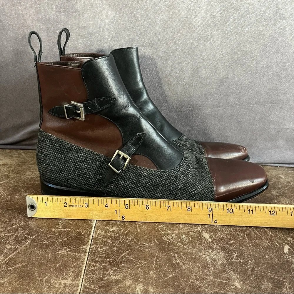 Que Sheebly Octavian Boots Mens Sz 11 Brown Gray Leather Double Monk Strap Shoes